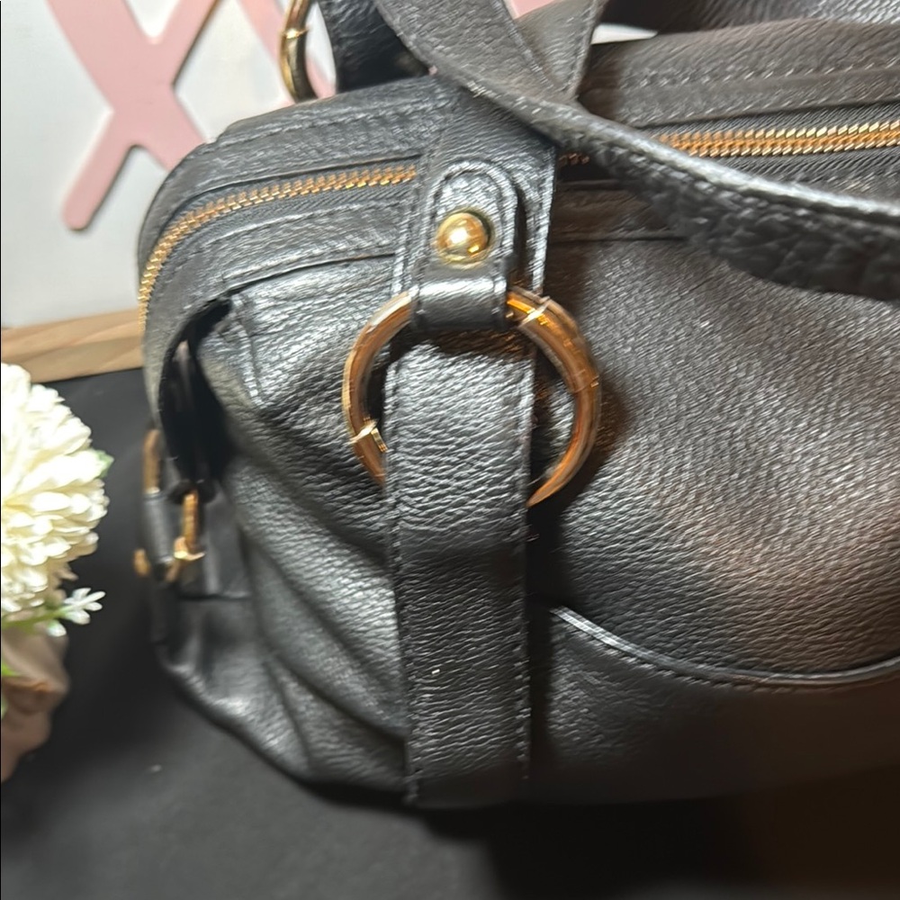 VINTAGE Y2K Michael Kors Black Fulton Pebbled Leather Satchel with Gold Hardware - Picture 11 of 16